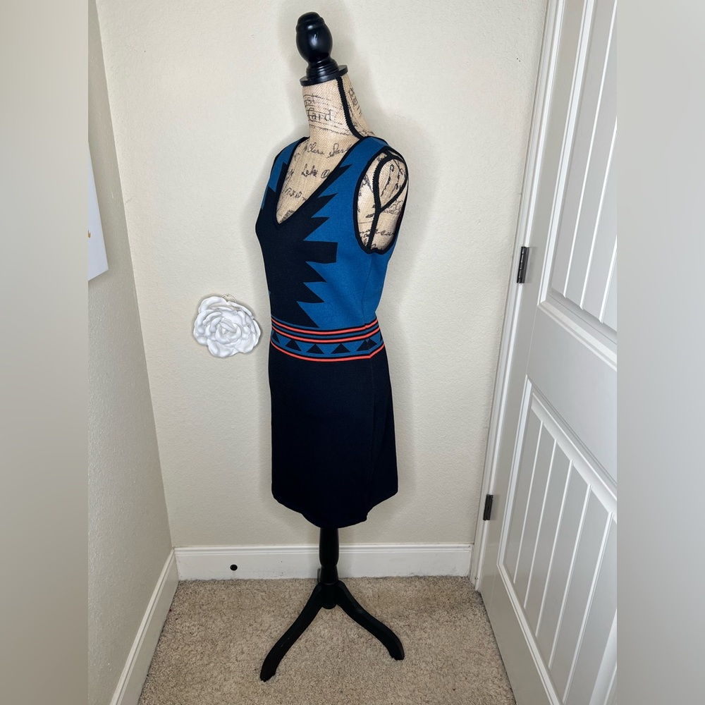 NTM Romeo & Juliet Couture Aztec Bodycon Dress Blue Black Bandage Mini Size L - Picture 10 of 14